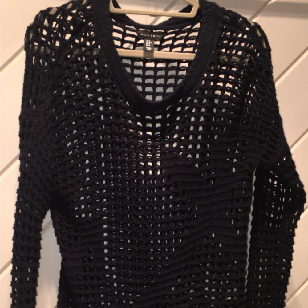 Willi Smith black crochet overlay top